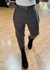 Panta DoppiaPence LooseFit Gessato Cioccolato