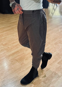 Panta DoppiaPence LooseFit Gessato Cioccolato