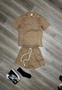 Coordinato Polo in Lino Camel