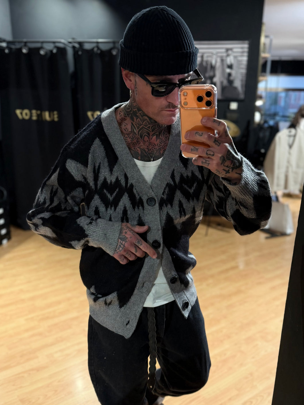 Cardigan Harlequin MistoLana Black