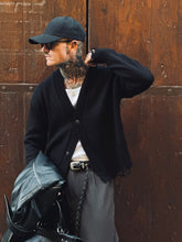 Carica l&#39;immagine nel visualizzatore di Gallery, Cardigan MistoLana Destroyed Black
