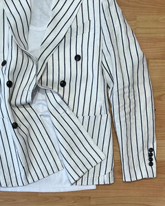 Blazer Abito Gessato In Lino Blu