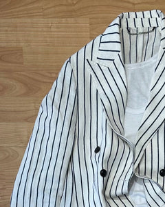 Blazer Abito Gessato In Lino Blu