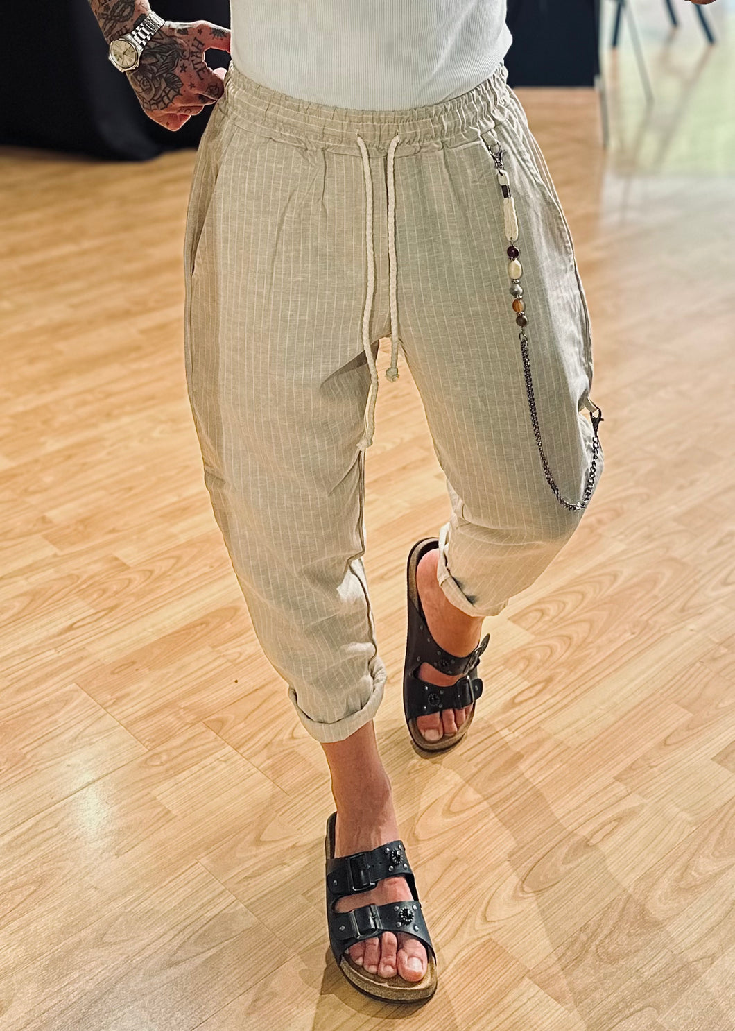 Panta LooseFit Gessato Lino MochaMousse
